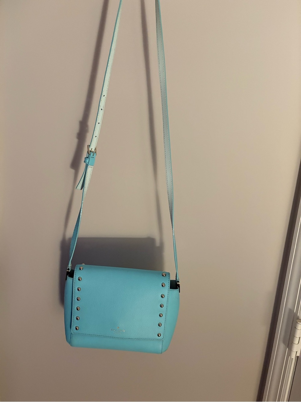 kate spade aqua leather studded flap crossbody with gold accents - Picture 2 of 4